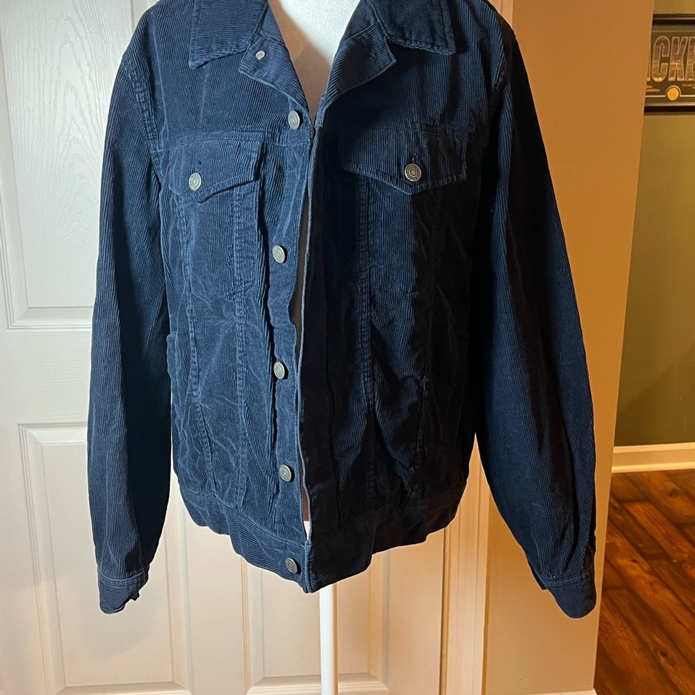 H&M Women's Size Medium Blue Corduroy Button Jacket Cozy Fall